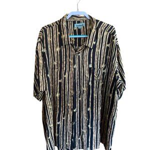 Kona Wind Hawaiian Shirt XXL Mens Black & Tan Palm Bamboo Print Button-Up Short